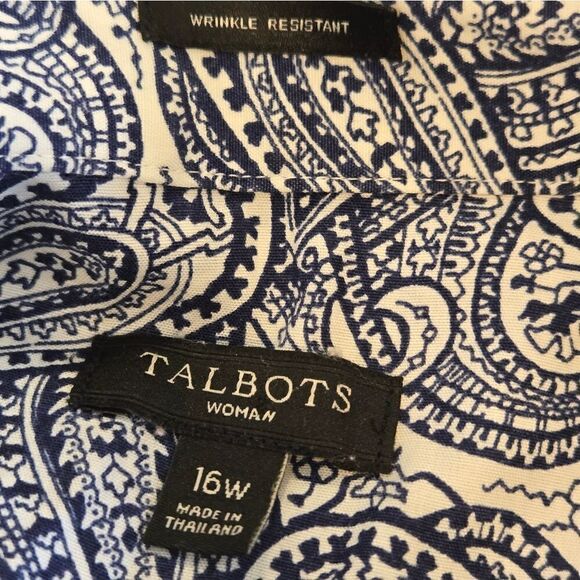 Talbots Blue and White Paisley Button Down Plus Size Unisex Shirt - Picture 6 of 6